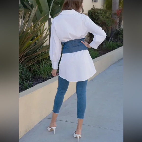 MADE IN ITALY Tunic top with denim waist corset belt detail - Picture 4 of 5